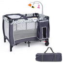Foldable Travel Baby Crib Playpen Infant Bassinet Bed w- Carry Bag-Gray