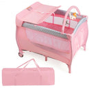 Foldable Safety  Baby Playard for Toddler Infant with Changing Station-Pink