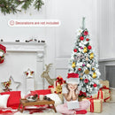Snow Flocked Christmas Pencil Tree with Berries and Poinsettia Flowers-5 ft