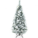 Snow Flocked Christmas Pencil Tree with Berries and Poinsettia Flowers-5 ft