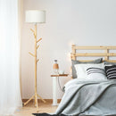 Multifunctional Wood Floor Light with 6 Hooks and E26 Lamp Holder for Living Room Bedroom Hallway