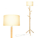 Multifunctional Wood Floor Light with 6 Hooks and E26 Lamp Holder for Living Room Bedroom Hallway