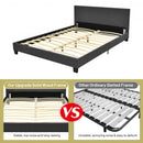 Queen Upholstered Platform Bed Frame with Linen Headboard Wood Slat-Gray