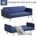 Convertible Futon Sofa Bed Folding Recliner with USB Ports and Power Strip-Blue