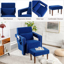 Modern Berber Fleece Single Sofa Chair with Ottoman and Waist Pillow-Blue
