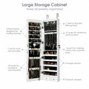 Wall and Door Mounted Mirrored Jewelry Cabinet with Lights-White