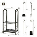 Fireplace Log Rack with 4-Piece Fireplace Tools-Bronze