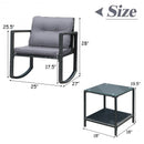 3 Pcs Cushioned Patio Rattan Set with Rocking Chair and Table-Gray