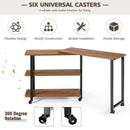 360° Rotating Sofa Side Table with Storage Shelves and Wheels-Brown