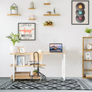 360° Rotating Sofa Side Table with Storage Shelves & Wheels-Natural Wood