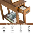 2 Pieces 2 Tier Sofa Side End Table with Drawer and Open Shelf-Yellow