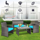 4PCS Patio Rattan Furniture Set-Turquoise