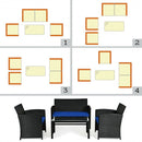 4 Pcs Wicker Conversation Furniture Set Patio Sofa and Table Set-Navy