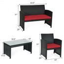 4 Pcs Wicker Conversation Furniture Set Patio Sofa and Table Set-Red