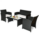 4 Pcs Wicker Conversation Furniture Set Patio Sofa and Table Set-White