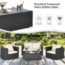4Pcs Patio Rattan Cushioned Furniture Set-White