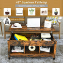 Lift Top Coffee Table with Hidden Storage Compartment- Brown