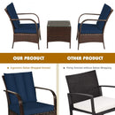 3 Pcs Patio Conversation Rattan Furniture Set with Glass Top Coffee Table and Cushions-Navy