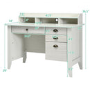 Vintage Computer Desk with Storage Shelves and 4 Drawers-White