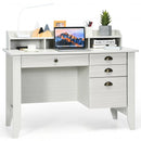 Vintage Computer Desk with Storage Shelves and 4 Drawers-White