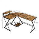 L-Shaped Desk Reversible Corner Computer Desk with Movable Shelf and CPU Stand-Rustic Brown