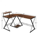 L-Shaped Desk Reversible Corner Computer Desk with Movable Shelf and CPU Stand-Walnut
