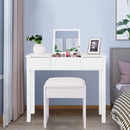 Black - White Vanity Makeup Dressing Table Writing Desk Set with Flip Top Mirror and Cushioned Stool-White