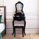 Makeup Dressing Table and Bench 3 Drawers and Cushioned Stool for Girls-Black