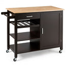 Kitchen Island Cart Rolling Serving Cart Wood Trolley-Brown