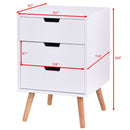 White Wood Side End Table Nightstand W-3 Drawers Mid-Century Accent