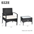 3 Pieces Patio Wicker Rattan Furniture Set with Cushion for Lawn Backyard