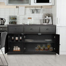 3 Drawers Sideboard Buffet Storage with Adjustable Shelves-Brown