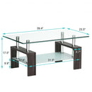 Rectangular Tempered Glass Coffee Table with Shelf-Brown