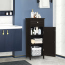 Wooden Storage Free-Standing Floor Cabinet with Drawer and Shelf-Brown