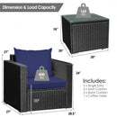 3 Pieces Patio Wicker Furniture Set with Cushion-Navy