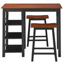 3 Piece Counter Height Dining Table Set with 2 Saddle Stools and Storage Shelves