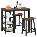 3 Piece Counter Height Dining Table Set with 2 Saddle Stools and Storage Shelves