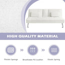 Convertible Folding Leather Futon Sofa with Cup Holders and Armrests-White