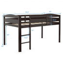Wooden Twin Low Loft Bunk Bed with Guard Rail and Ladder-Espresso