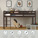 Wooden Twin Low Loft Bunk Bed with Guard Rail and Ladder-Espresso