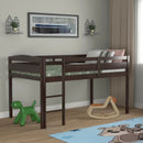 Wooden Twin Low Loft Bunk Bed with Guard Rail and Ladder-Espresso