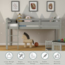 Wooden Twin Low Loft Bunk Bed with Guard Rail and Ladder-Gray