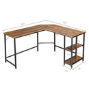 L Shaped Corner Computer Desk with Storage Shelves for Home Office Work-Brown