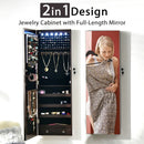 Wall Mounted Full Screen Mirror Jewelry Cabinet Armoire wirth 6 LEDs-Brown