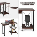 Rolling Folding Computer Desk with Storage Shelves