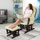 Solid Wood Gliding Chair Set with Pockets and Ottoman for Relaxing-Beige