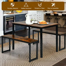 3-Piece Kitchen Dining Table Set with 2 Benches for Limited Space -Coffee