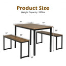 3-Piece Kitchen Dining Table Set with 2 Benches for Limited Space -Natural