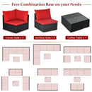 7-Piece Sectional Wicker Furniture Sofa Set with Tempered Glass Top-Red