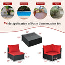 7-Piece Sectional Wicker Furniture Sofa Set with Tempered Glass Top-Red